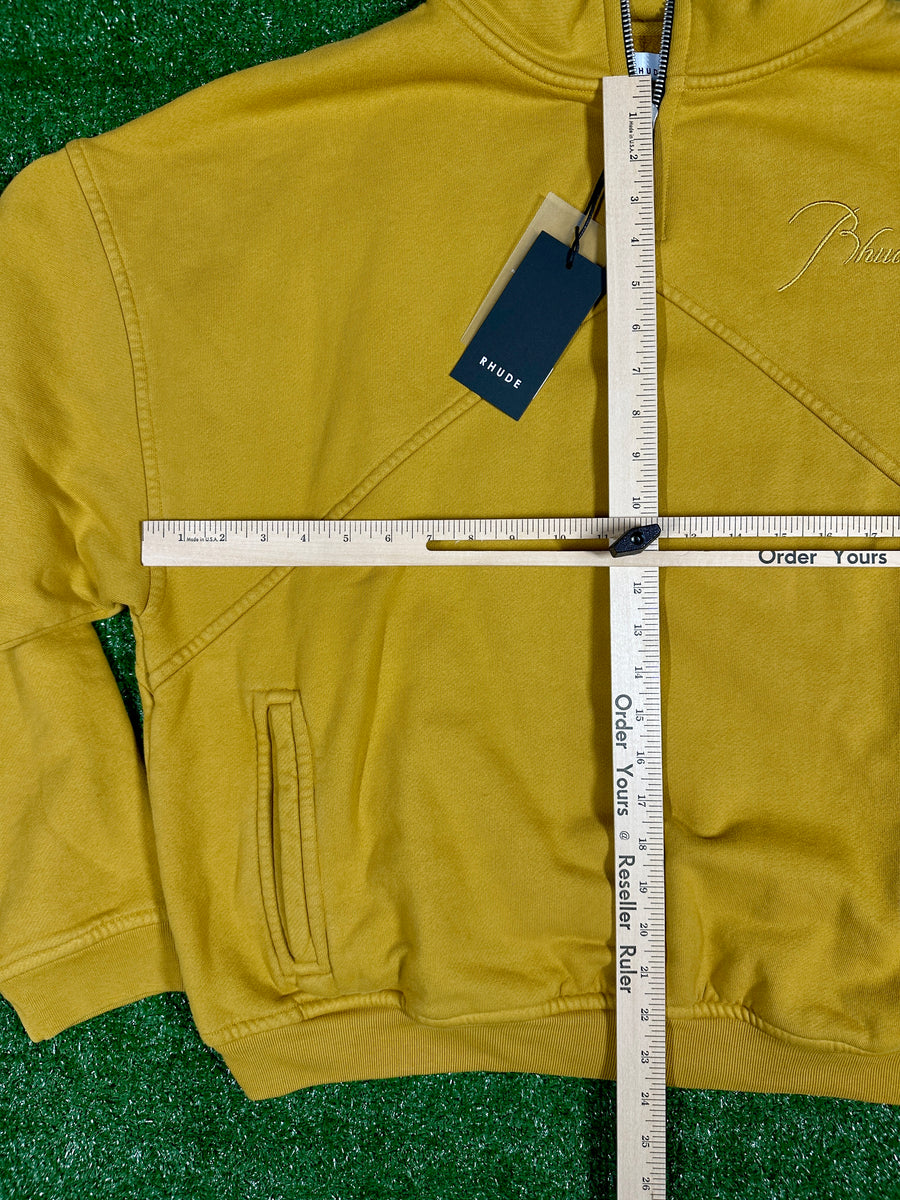 RHUDE Authentic Men's Mustard Heavyweight Embroidered Quarter Zip Sweatshirt SM - MSRP: $750