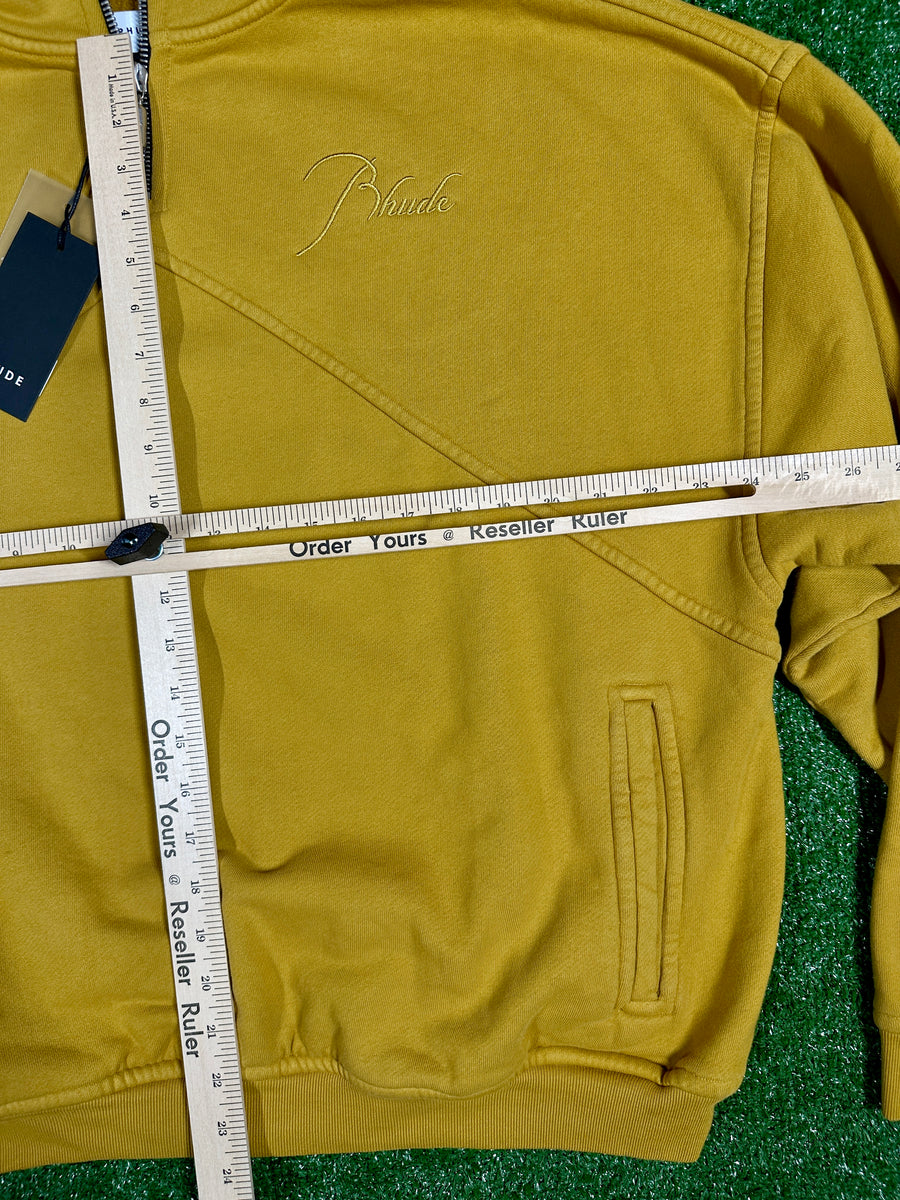 RHUDE Authentic Men's Mustard Heavyweight Embroidered Quarter Zip Sweatshirt SM - MSRP: $750