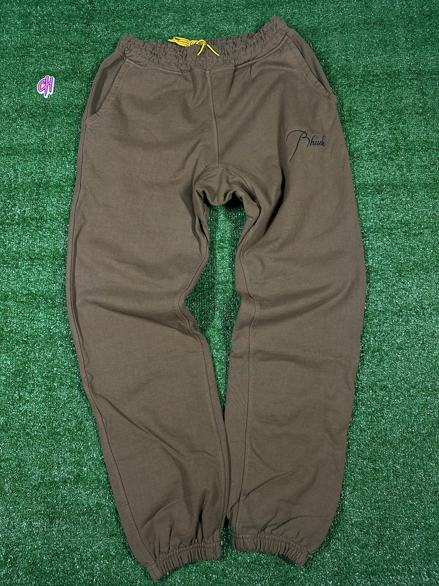 RHUDE Authentic Men's Brown Heavyweight Embroidered Logo Sweatpants MD MSRP: $765