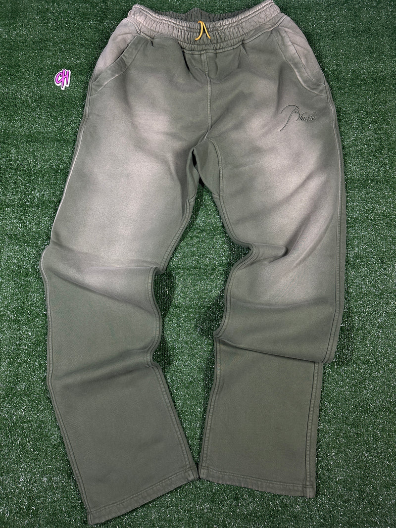 RHUDE Authentic Men's Sundry Olive Heavyweight Embroidered Logo Sweatpants LG MSRP: $765.00