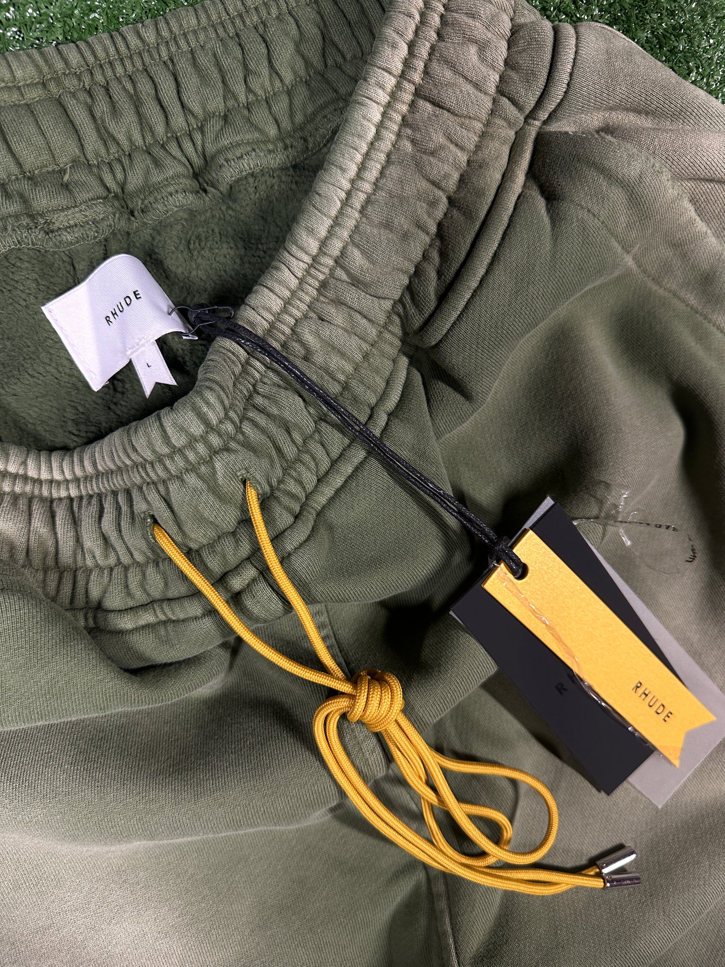 RHUDE Authentic Men's Sundry Olive Heavyweight Embroidered Logo Sweatpants SM MSRP: $765.00