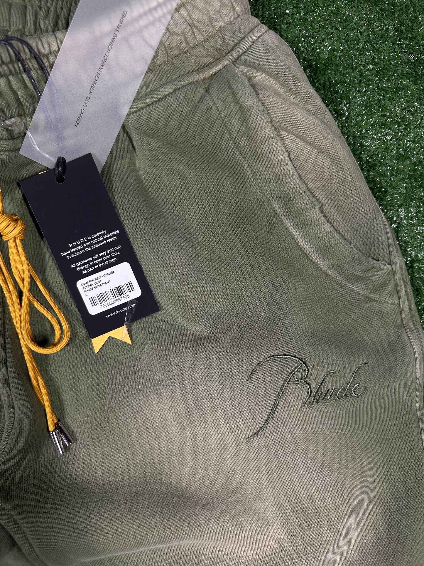 RHUDE Authentic Men's Sundry Olive Heavyweight Embroidered Logo Sweatpants SM MSRP: $765.00