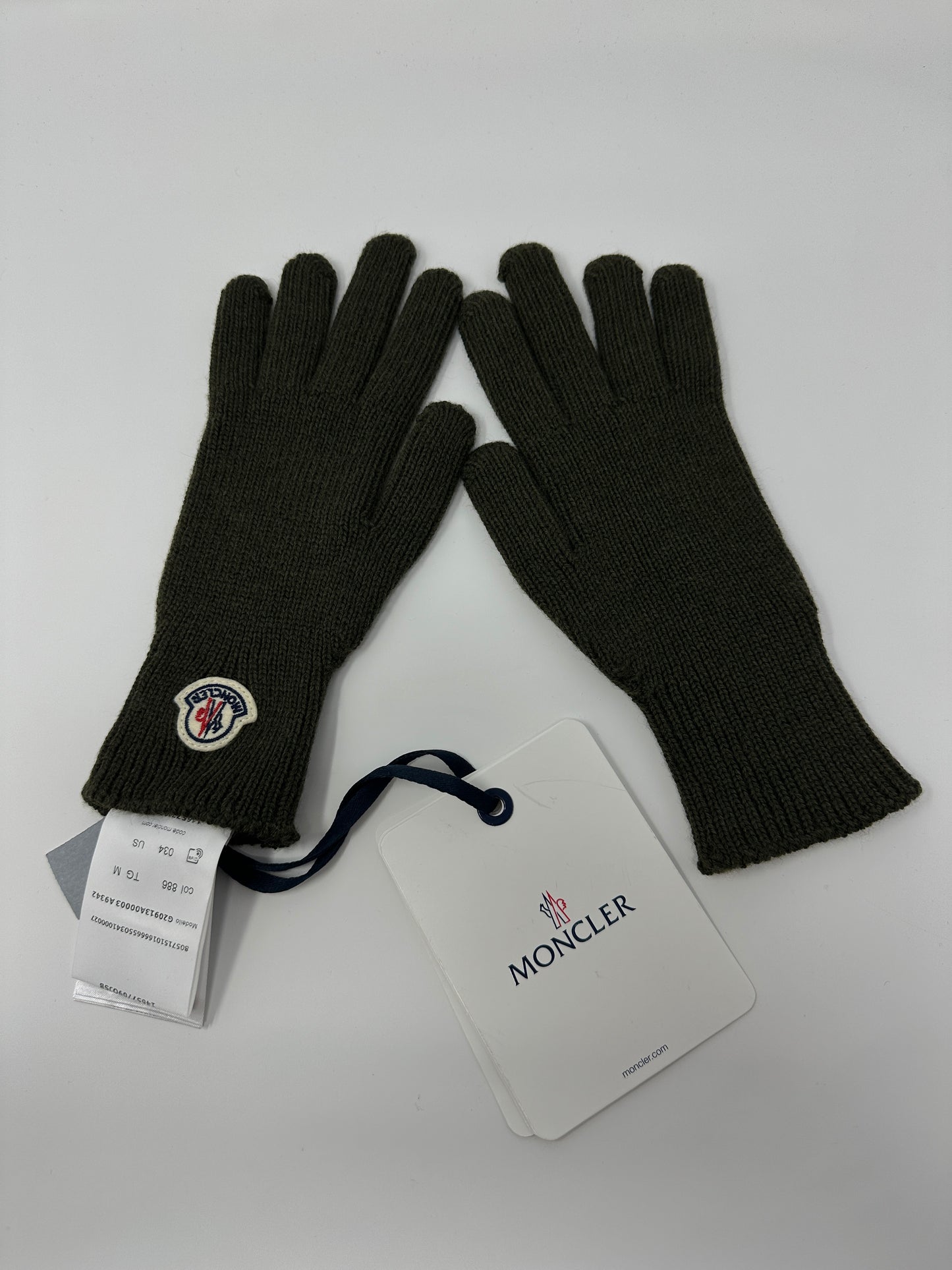Moncler Logo Distressed Olive Gloves Brand New Authentic - Size Medium