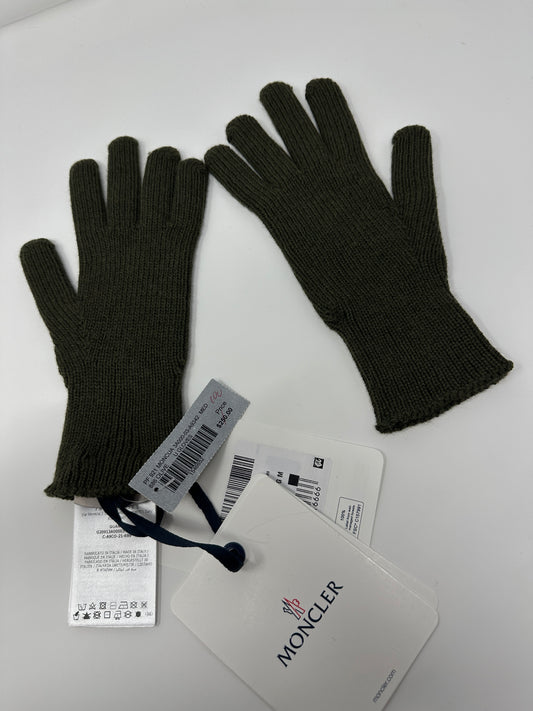 Moncler Logo Distressed Olive Gloves Brand New Authentic - Size Medium