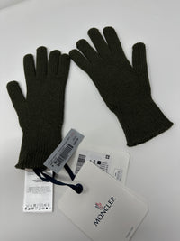 Moncler Logo Distressed Olive Gloves Brand New Authentic - Size Medium