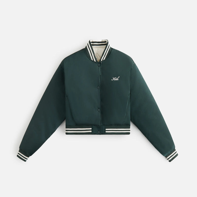 KITH Women's Landry Ii Cropped Satin Bomber - Dark Green XL MSRP: $250