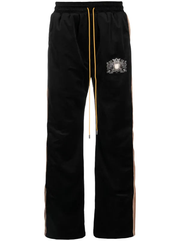 Rhude Crest-Embroided Black Velvet Track Pants $828