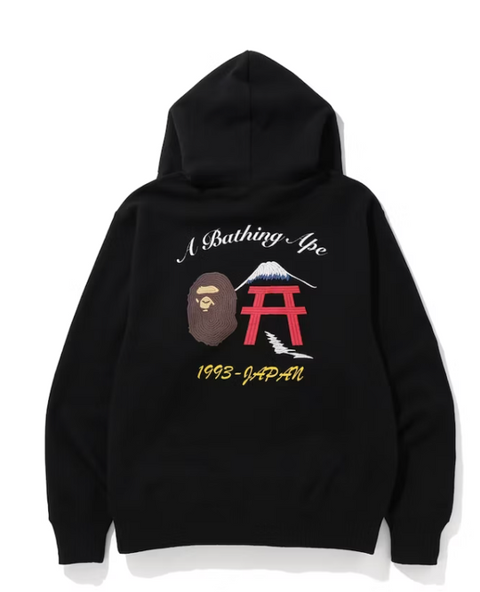 BAPE Embroidery Relaxed Pullover Hoodie Black