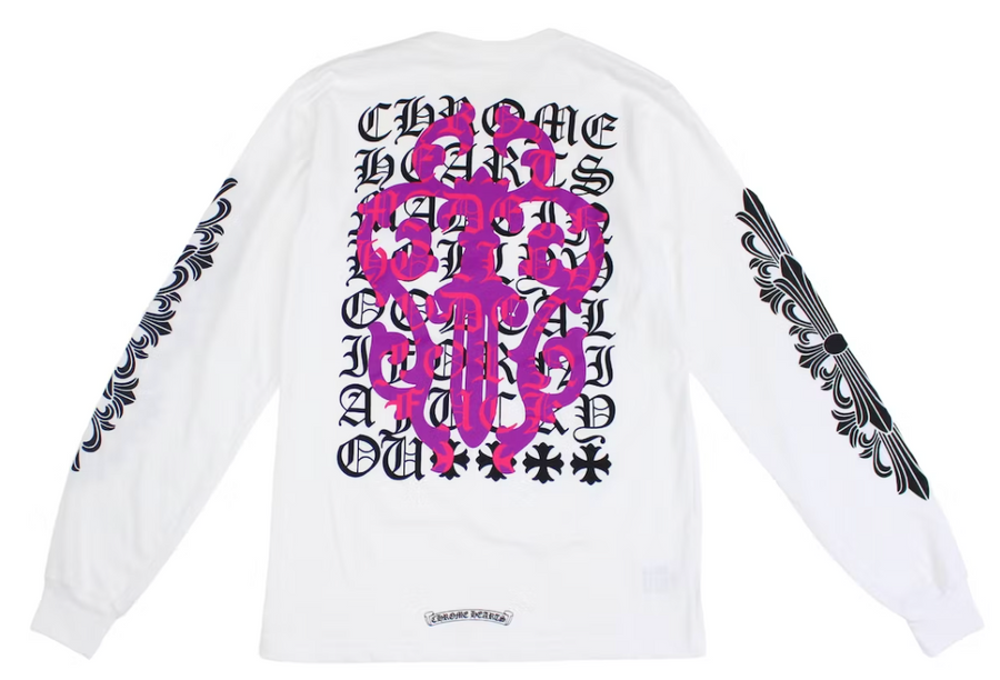 Chrome Hearts Eye Chart Dagger Longsleeve T-shirt White/Pink