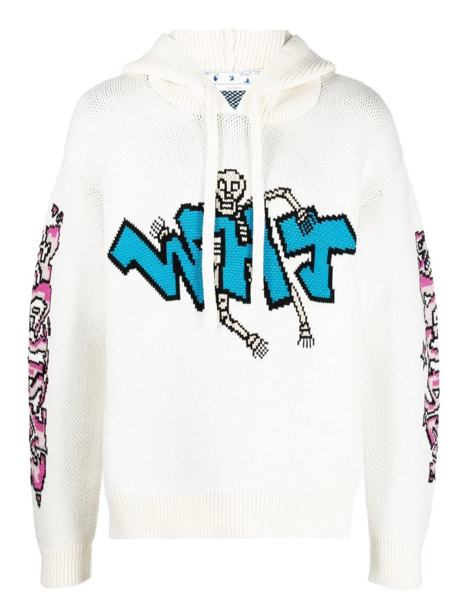 Off White Grafitti White Chunky Knit Hoodie