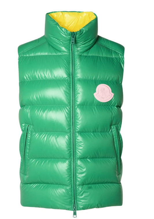 Moncler Parke Gilet Zip-Up Down Vest - Green/Yellow Size 5