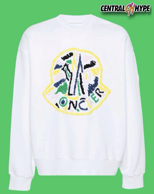 Moncler Logo Embroidered Cotton Crewneck White Multi Color