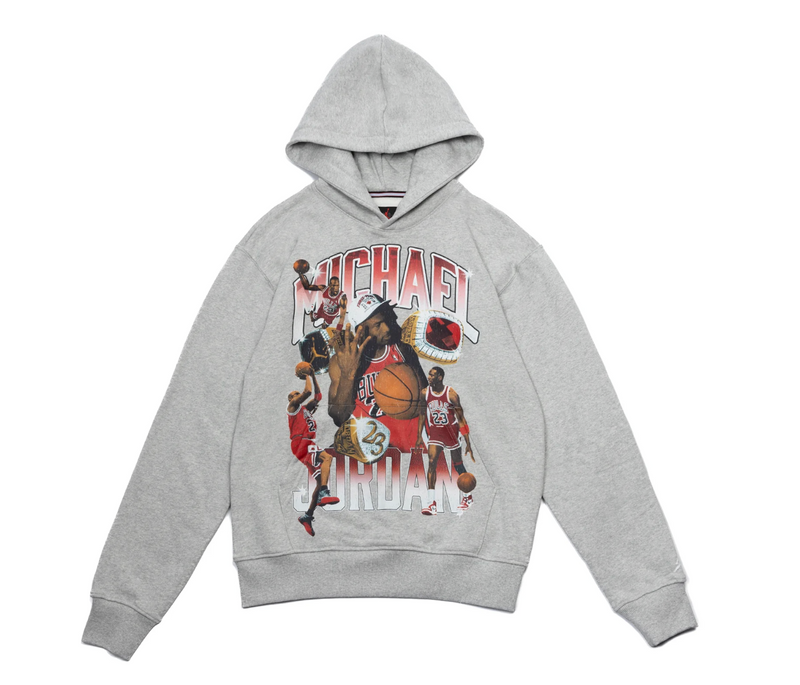 Jordan Flight Fleece Graphic Pullover Hoodie Grey Size Large