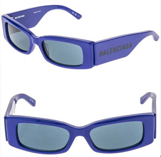 BALENCIAGA MAX Square Blue Fashion Logo Narrow Slim Sunglasses