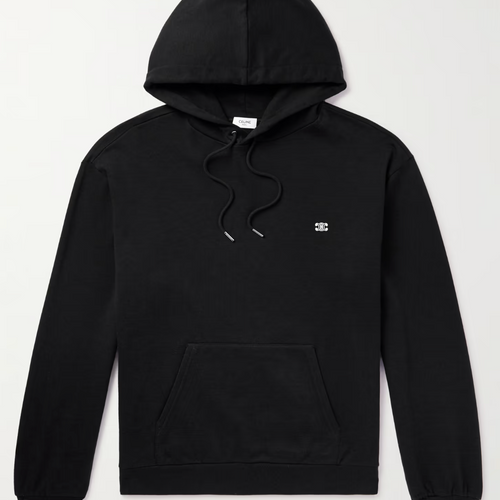 Celine Homme Logo-Embroidered Cotton and Cashmere-Blend Hoodie Size XL