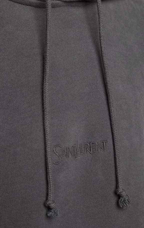 Saint Laurent Men's Fleece Tonal Logo Hoodie Charcoal Grey Size Medium