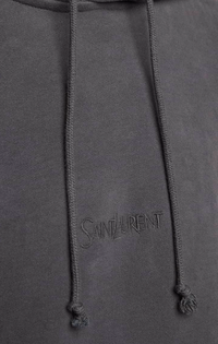 Saint Laurent Men's Fleece Tonal Logo Hoodie Charcoal Grey Size Large