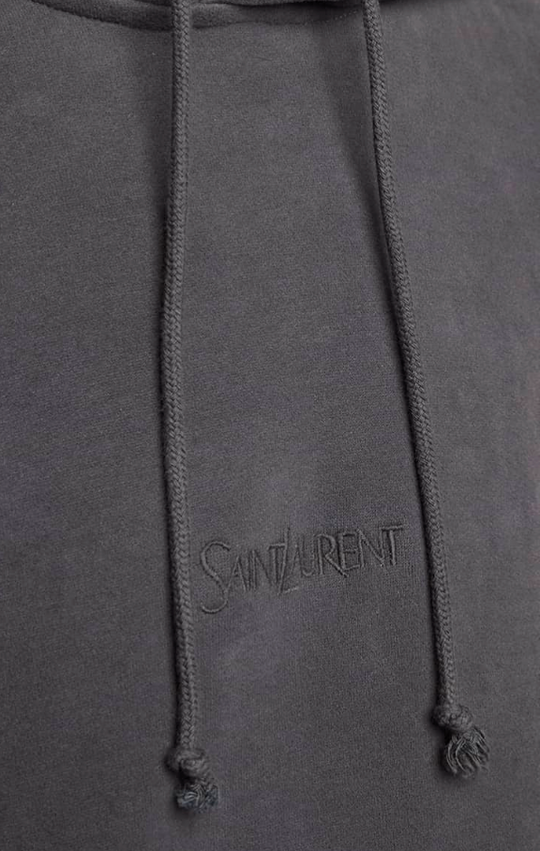 Saint Laurent Men's Fleece Tonal Logo Hoodie Charcoal Grey Size Large