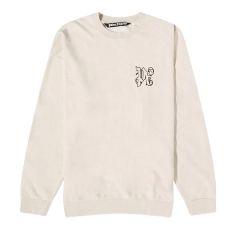 Palm Angels PA Linen Crewneck Beige Black Size XL