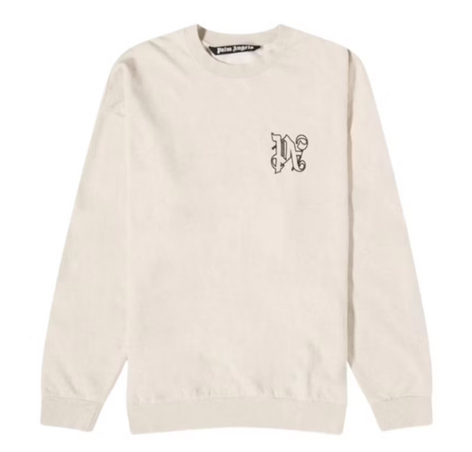 Palm Angels PA Linen Crewneck Beige Black Size Large