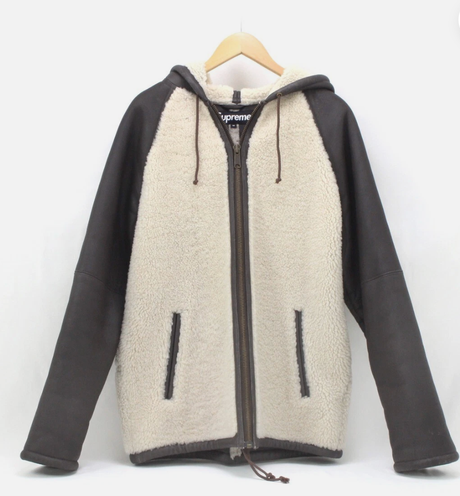 Supreme Boa Mouton Leather Jacket Brown Size Medium