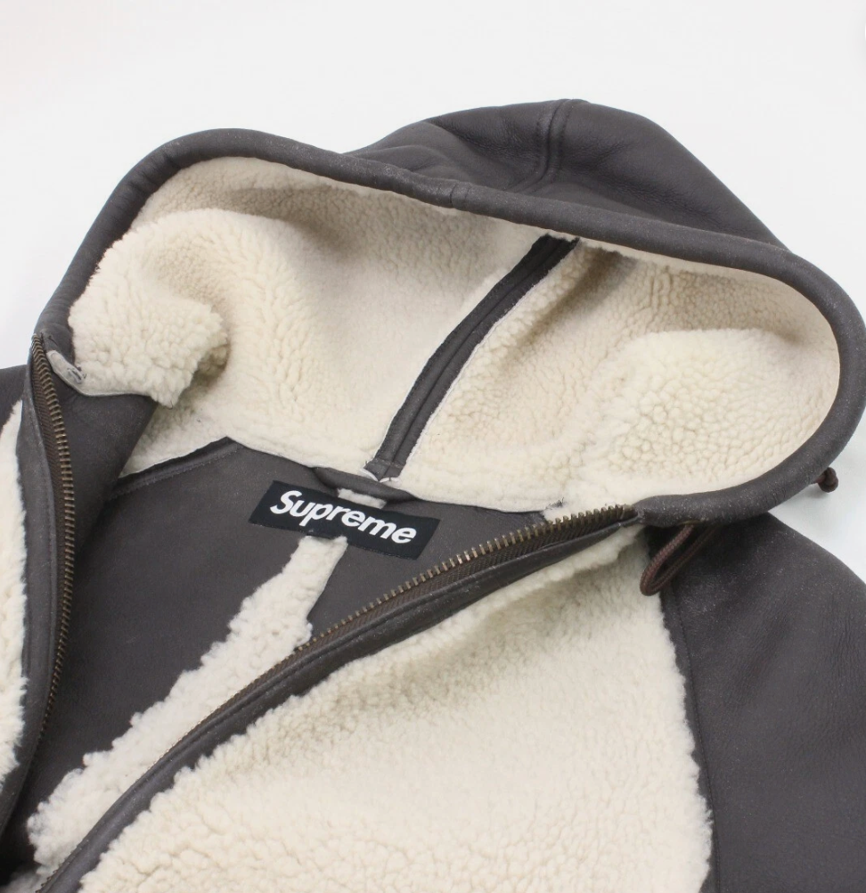 Supreme Boa Mouton Leather Jacket Brown Size Medium