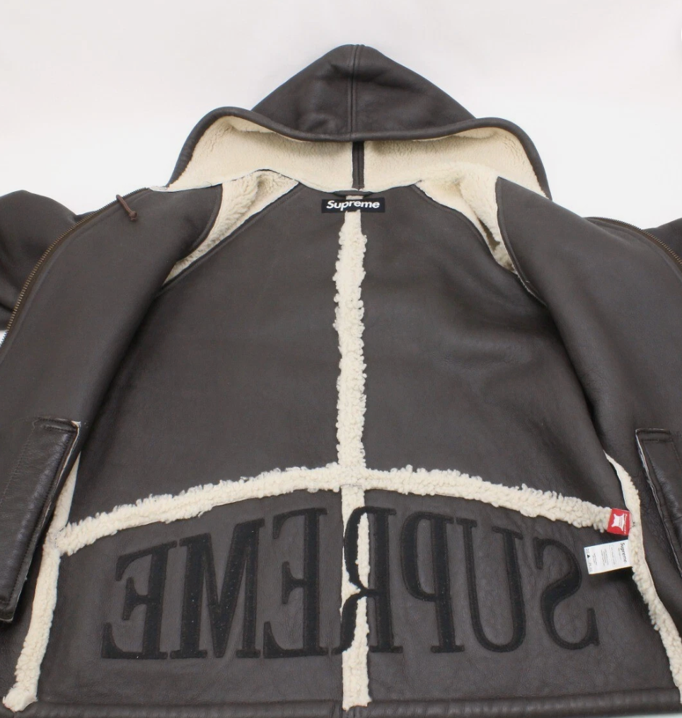 Supreme Boa Mouton Leather Jacket Brown Size Medium