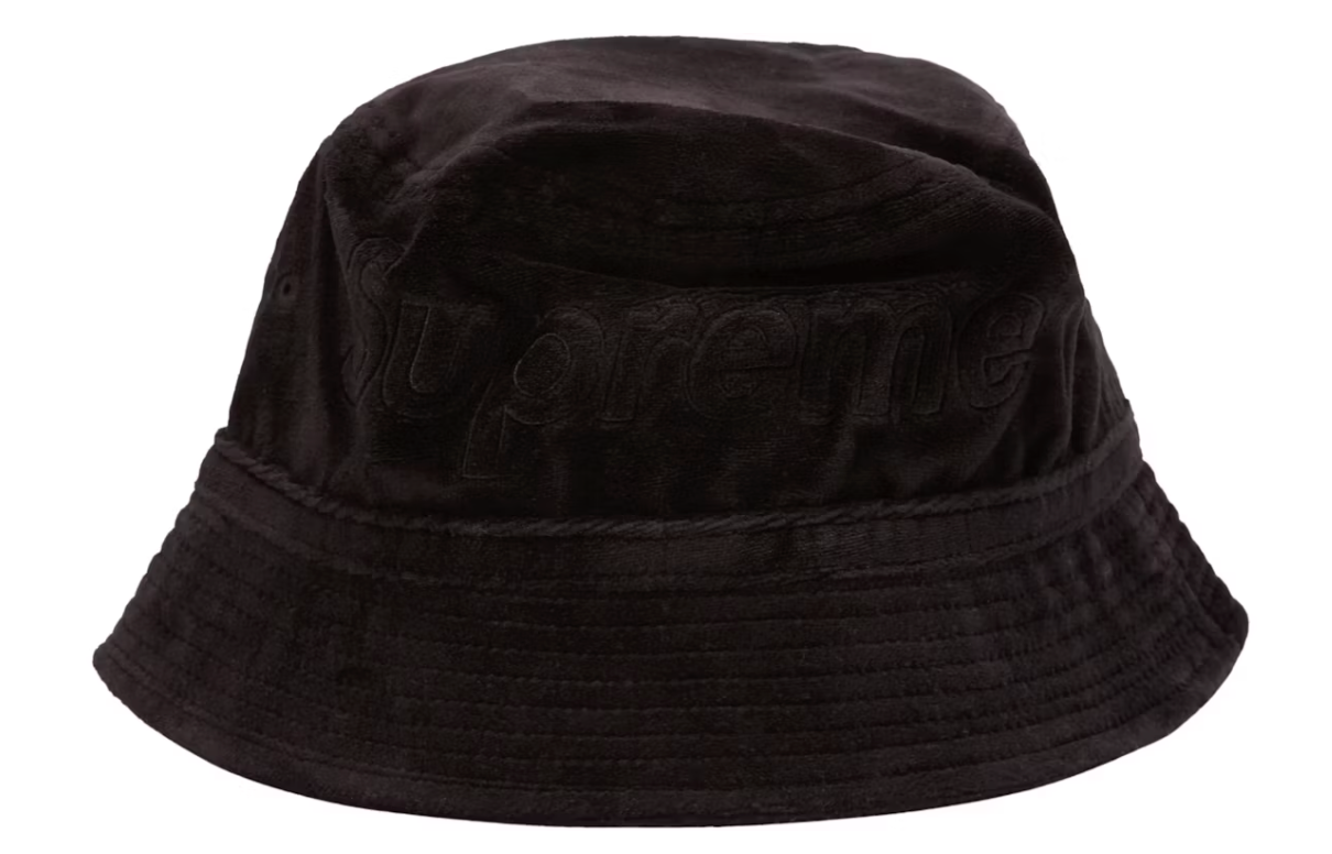 Supreme x Lacoste Velour Crusher Black Bucket Hat