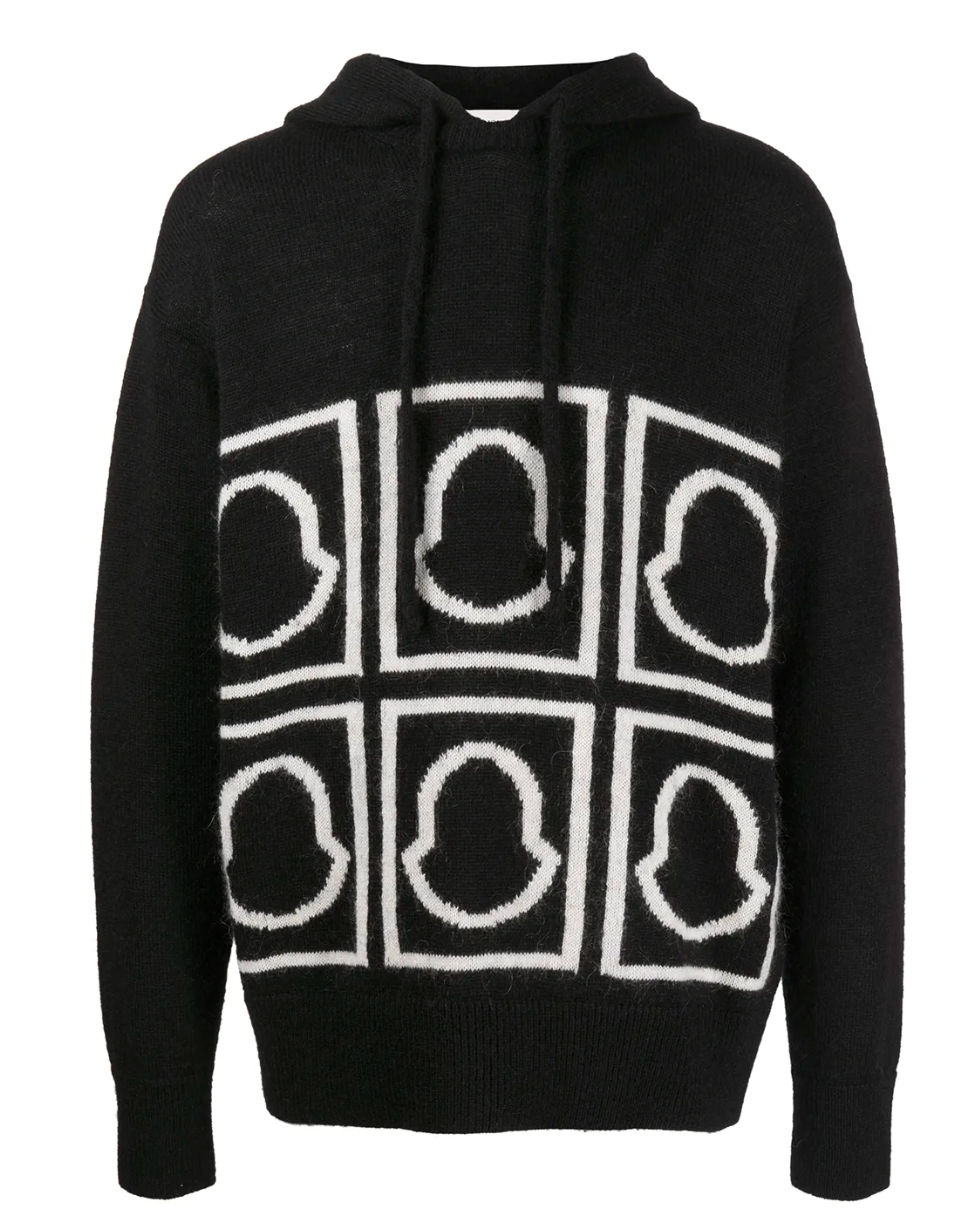Moncler Logo-Intarsia Knitted Hooded Sweatshirt Size Large