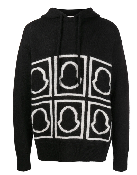 Moncler Logo-Intarsia Knitted Hooded Sweatshirt Size Large