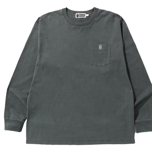 A Bathing Ape BAPE One Point Pocket Overdye Long Sleeve Tee Black Size Medium