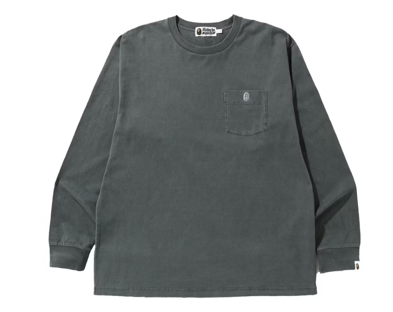 A Bathing Ape BAPE One Point Pocket Overdye Long Sleeve Tee Black Size Medium