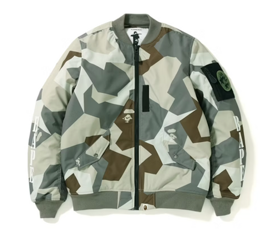 A Bathing Ape BAPE Splinter Camo Light Bomber Jacket Beige Size Small Mens