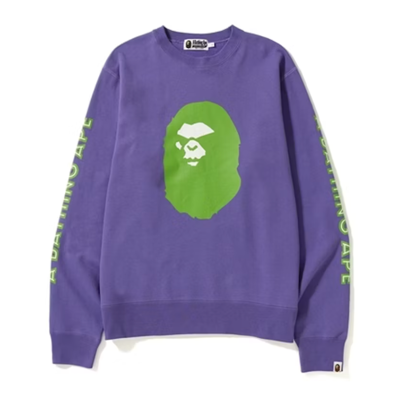 A Bathing Ape BAPE Mad Face Crewneck Purple Size Small Mens GLOW IN THE DARK!