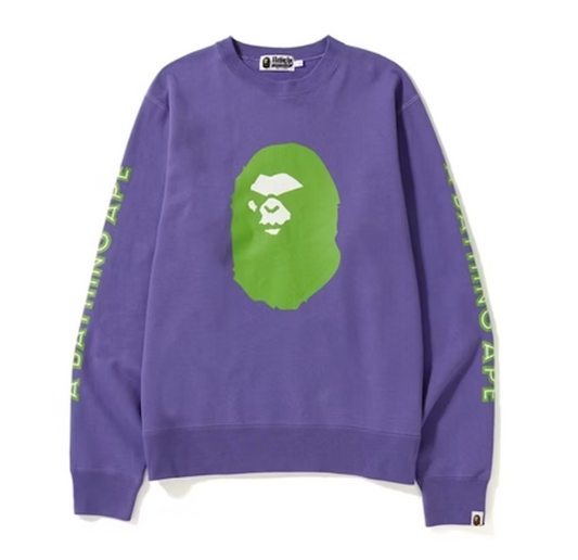 A Bathing Ape BAPE Mad Face Crewneck Purple Size Small Mens GLOW IN THE DARK!