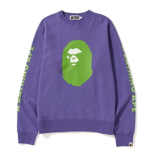 A Bathing Ape BAPE Mad Face Crewneck Purple Size Small Mens GLOW IN THE DARK!