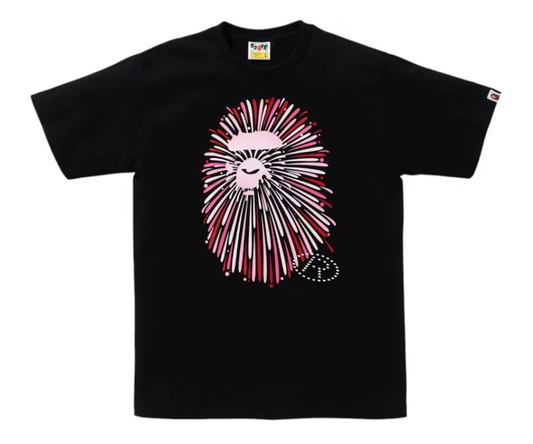 A Bathing Ape BAPE Ape Head Firework I Tee Black/Pink Size Medium Mens GLOW IN THE DARK!