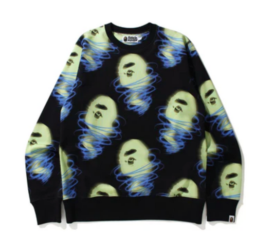 A Bathing Ape BAPE Storm Crewneck Black Size Medium Mens GLOW IN THE DARK!