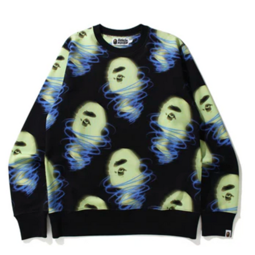 A Bathing Ape BAPE Storm Crewneck Black Size Medium Mens GLOW IN THE DARK!