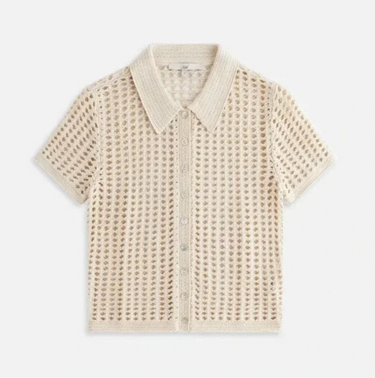 Kith Women's Rhea Knit Beige Polo Top Size Large