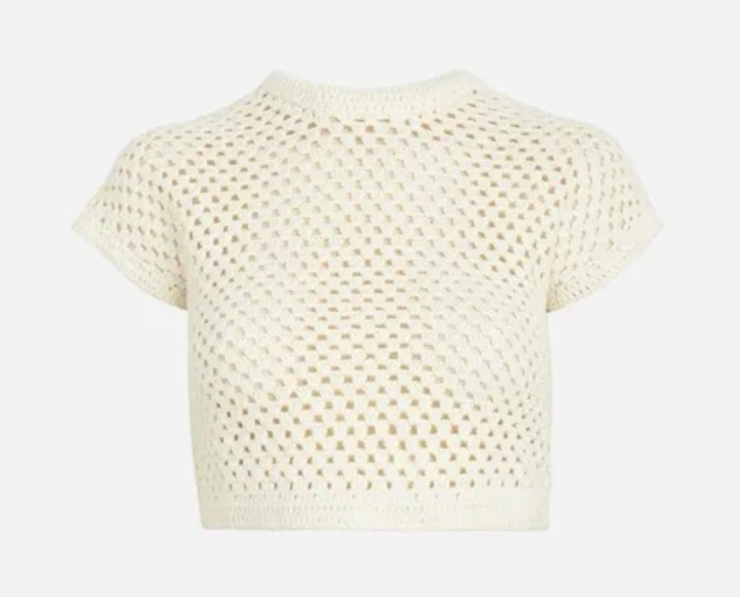 Kith Women's Rhea Knit Cream Cropped Tee Size Medium