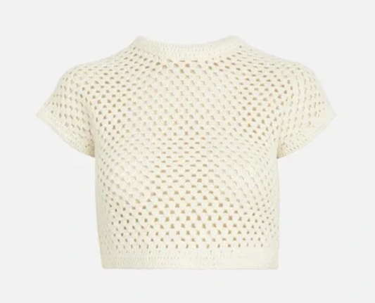 Kith Women's Rhea Knit Cream Cropped Tee Size Large