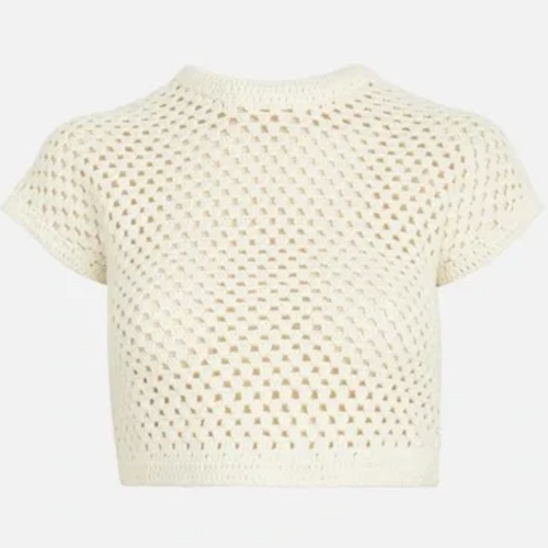 Kith Women's Rhea Knit Cream Cropped Tee Size Large