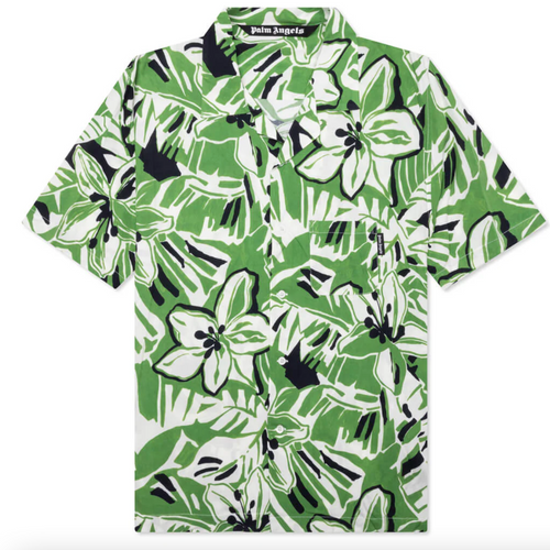 Palm Angels Macro Hibiscus Bowling Shirt Green Brand New Size 46