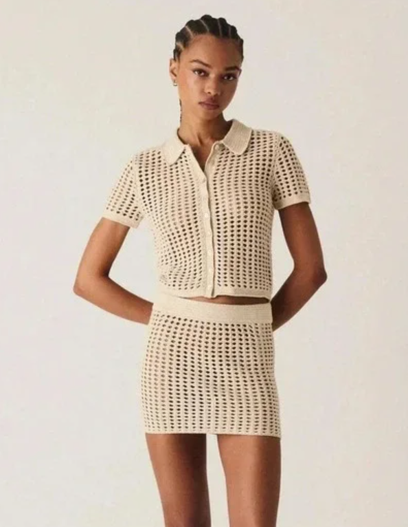 Kith Women's Rhea Knit Beige Polo Top Size Medium