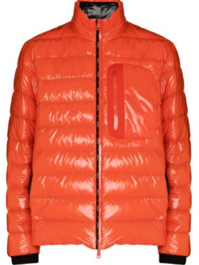 Moncler Maewo Shiny Quilted Down Jacket In Orange