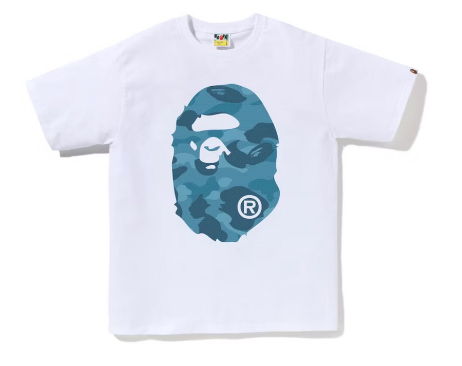 BAPE Honeycomb Camo Big Ape Head Tee White Blue