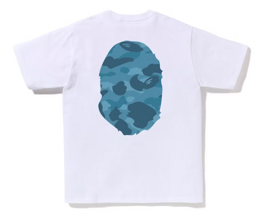 BAPE Honeycomb Camo Big Ape Head Tee White Blue