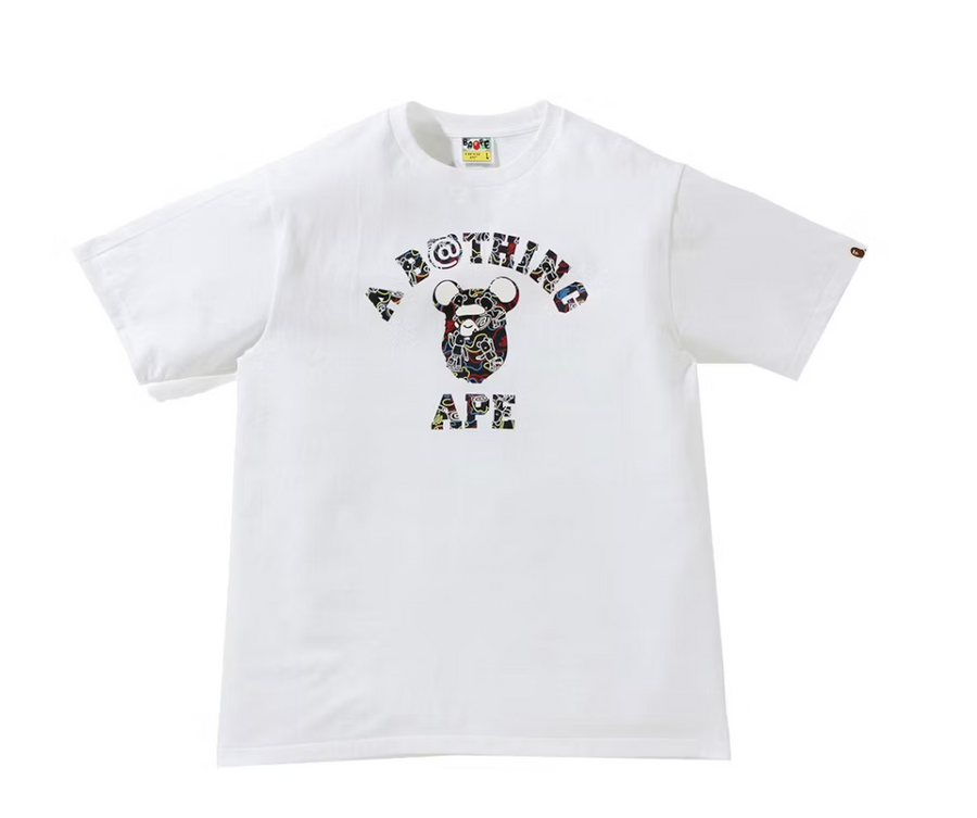 BAPE x Medicom Toy Bearbrick Camo Bear College Tee White