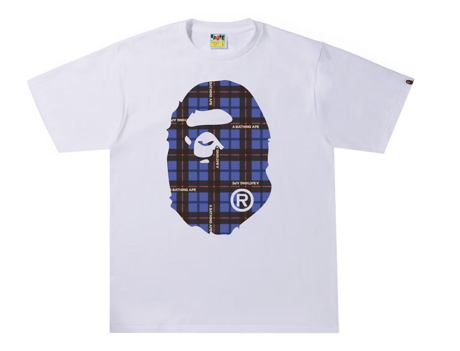 BAPE Logo Check Big Ape Head Tee White/Blue